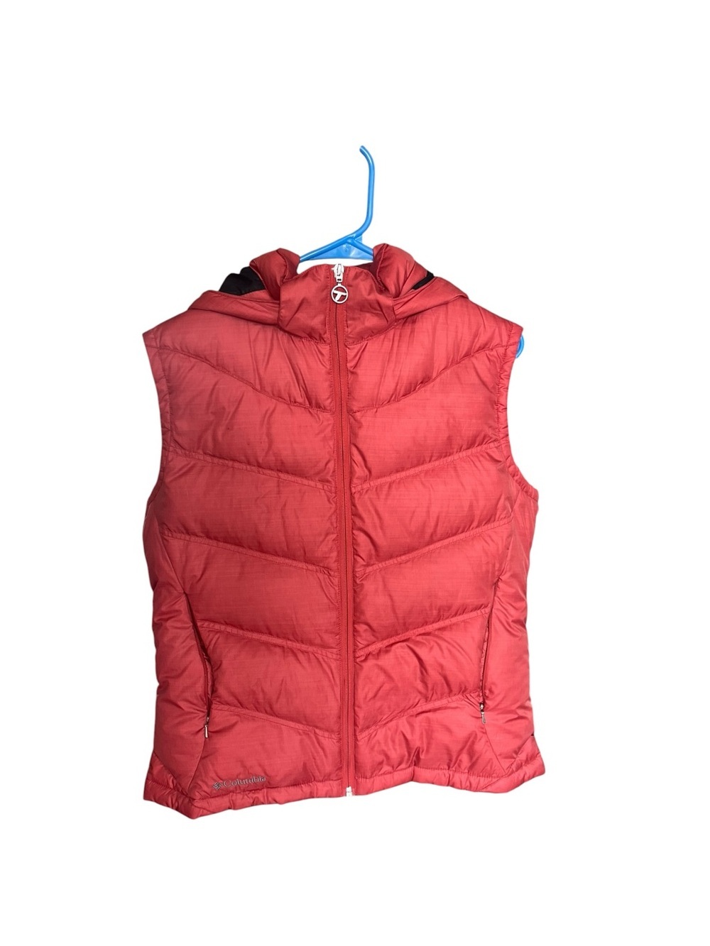 Columbia Titanium DOWN Puffer Vest Hooded Coral Salmon Women’s Large Hiking - Picture 3 of 11